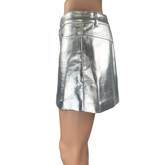 MNG Mango Women's Silver Metallic Faux Leather Zipper Casual Mini A-Line Skirt S - Picture 2 of 5